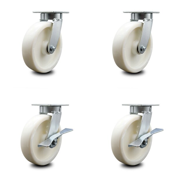 8 Inch Kingpinless Nylon Wheel Swivel Caster Set with 2 Brakes
